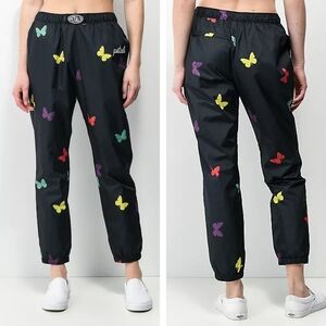 Petals and Peacocks Fluttering Black butterfly Elastic Waist Pants size Med NEW